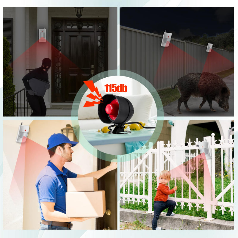 KERUI Standalone Home Office Shop Security Alarm System Kit,Wireless Loud Indoor/Outdoor Weatherproof Siren Horn with Remote Control and Door Contact Sensor,Motion Sensor,Up to 115db,NO WiFi/GSM/APP No Wifi Alarm Kit