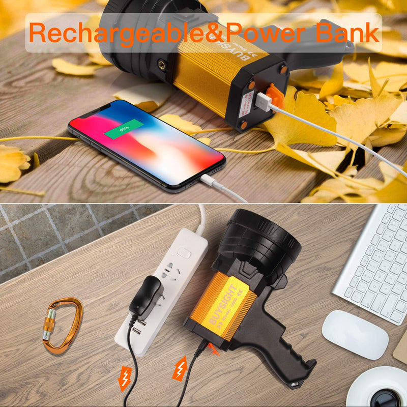 BUYSIGHT Rechargeable Spotlight,1000000 Lumens Spot Lights Hand held High lumens Large Flashlight Handheld Spotlight Lightweight and Super Bright Flashlight (Aluminium_Alloy Golden) Aluminium_Alloy Golden