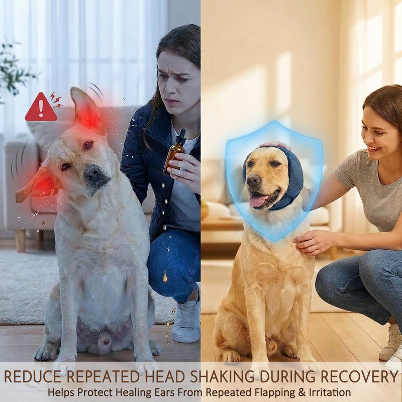 HOFi No-Shake Ear Wraps for Dogs: Reduce Ear Shaking by 95% During Hematoma Recovery - Secure No-Slip Fit After Surgery - Cone Alternative for Large Breeds Labs/Goldens/Shepherds