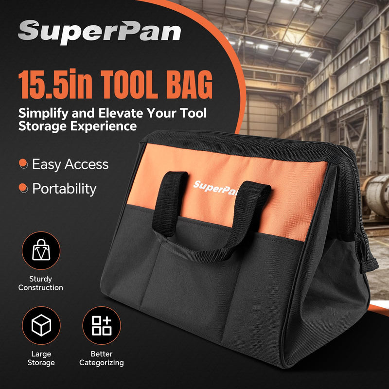 15-Inch Heavy Duty Tool Bag, Portable Empty Tool Box Organizer Storage, Toolbox Organization, Soft Handle Carrying Toolbag with Large Zipper, 40lb (Orange)