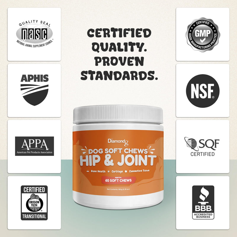 Diamondg Joint & Hip Supplement for Dogs for Large and Small Breed, 60ct – Dog Soft Chews with Glucosamine, Chondroitin, MSM, and Egg Shell Membrane to Support Mobility and Joint Health