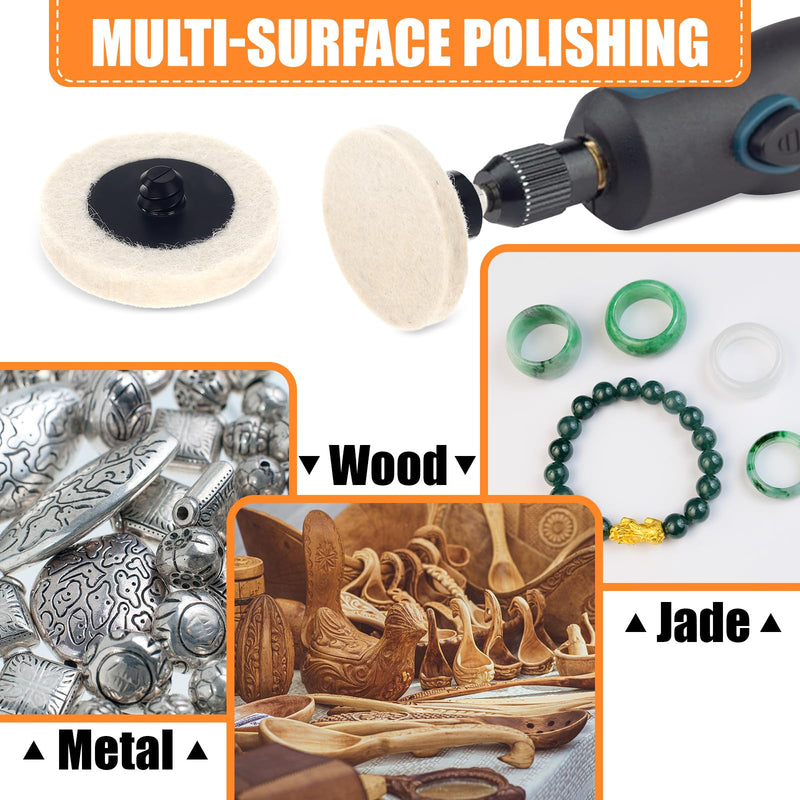 100 Pcs 2 Inch Wool Polishing Wheel Buffing Pads for Drill 1/4" Shank Pads Commpressed Wool Fabric Qc Disc Polishing Buffing Pad Wheels and 1 Pcs Disc Pad Holder for Cleaning Sanding