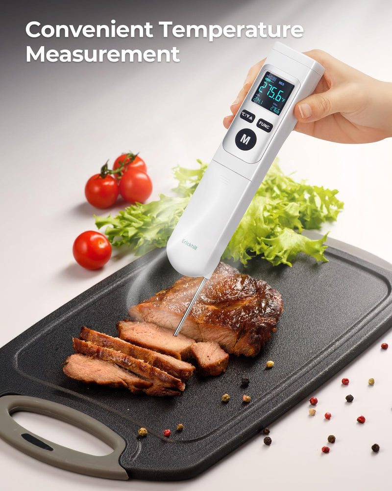 ERICKHILL Infrared Thermometer Gun, Heat Temp Temperature Gun with Meat Probe 2-in-1, Digital IR Laser Thermometer Gun for Cooking, Pizza Oven, Meat, Griddle, Grill, HVAC ROOKPRO