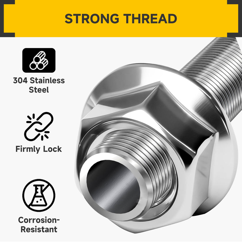 Mywish M10 Serrated Flange Hex Nuts, 100-Pack 304 Stainless Steel, Hex Drive M10-1.5 Hardware Nuts, Bright Finish (Silver) Stainless Steel