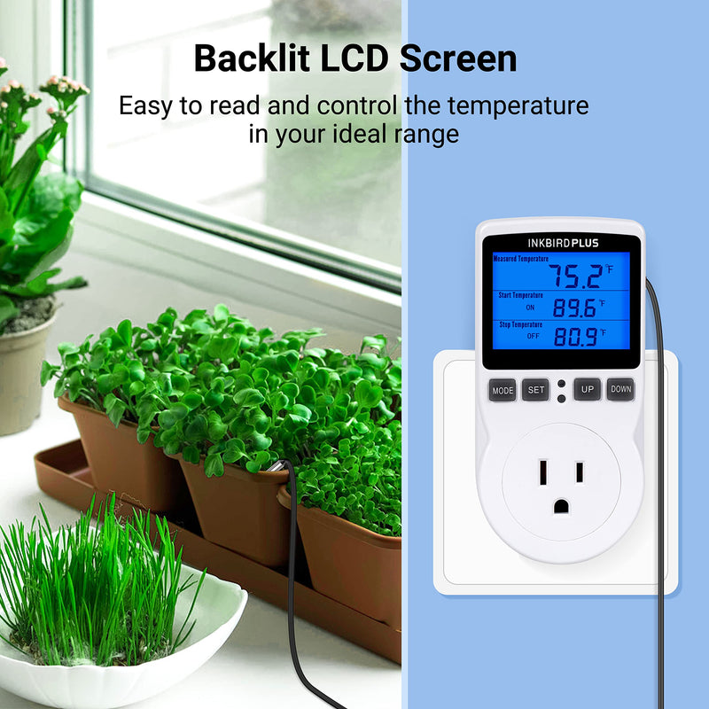 INKBIRDPLUS 1800W Heat Mat Thermostat Temperature Controller 120v 15A F and C Heating Cooling Control