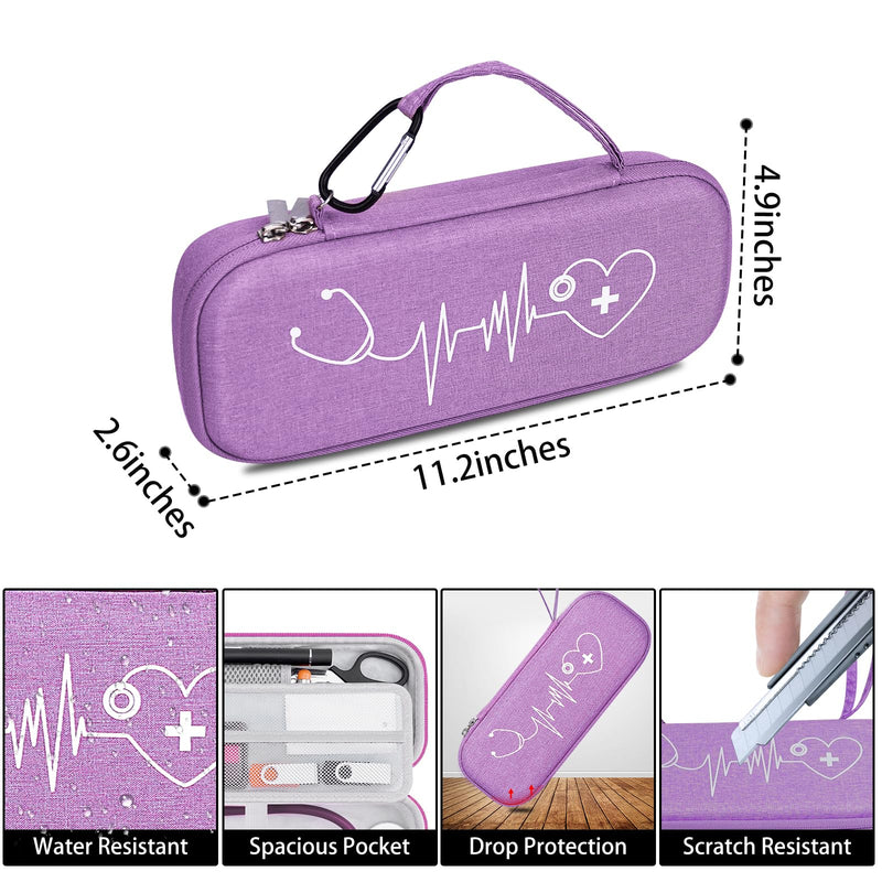 Stethoscope Case for MDF Acoustica/MD One, 3M Littmann Classic III/Lightweight II S.E/Cardiology IV Diagnostic/CORE Digital Stethoscopes, Includes Mesh Pocket for Nurse Accessories -Purple Purple