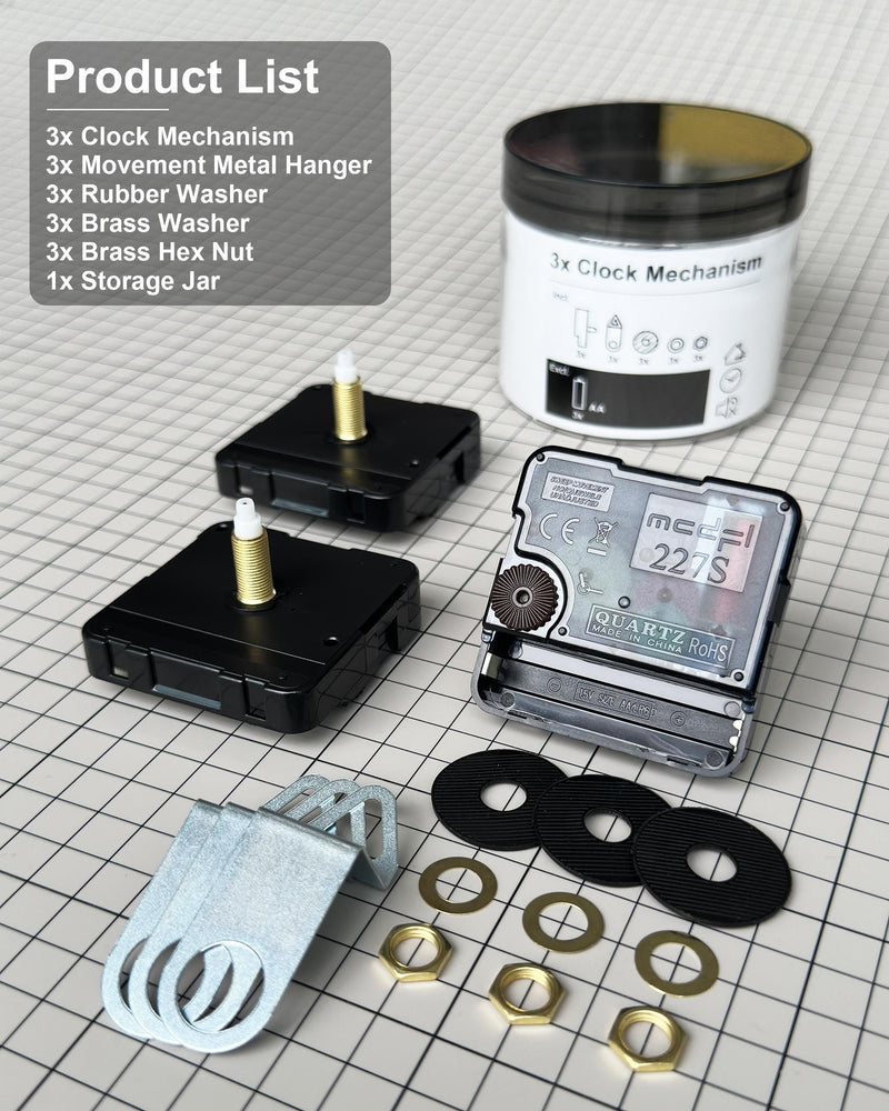 Clock Parts Quartz Movement Replacement 15mm/5.91in Thread Length (Thick Shaft, 3 Set, 227S) Sweep Second Silent Mechanism Battery Powered Push-Fit Watch Motor Watchmaker Tools Machine Craft Kit Thick Shaft (3 Set)