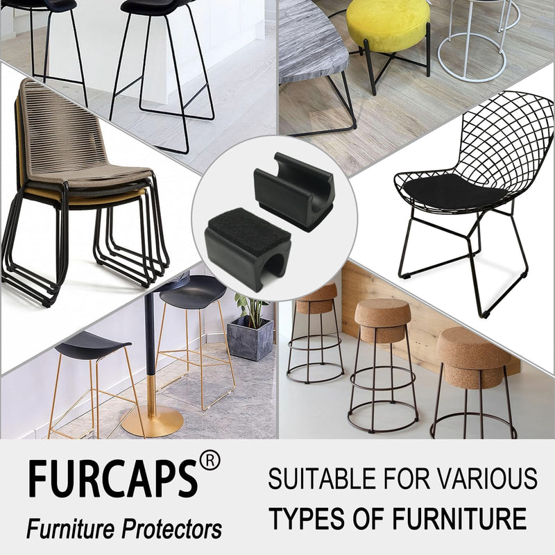 Rectangle U Shaped Chair Leg Tips Cap with Felt Pads,Furniture Feet Protector Slide Smoothly Glides,Protect Hardwood Floor No Scratches No Noise,Fit 14mm(9/16inch) Diameter Tubular Legs (Black 32PCS) 14mm(9/16inch)-Diameter 32pack-black