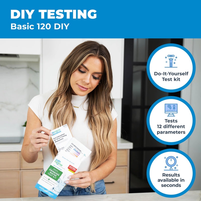 Safe Home® 12-in-1 Drinking Water Test Kit – DIY Testing for Hardness, Copper, Nitrate, Fluoride, Iron, and More – City Taps or Well Water – 10-Strips Issue a Total of 120 Tests/Kit 12 Different Parameters – 120 Total Tests Per Kit