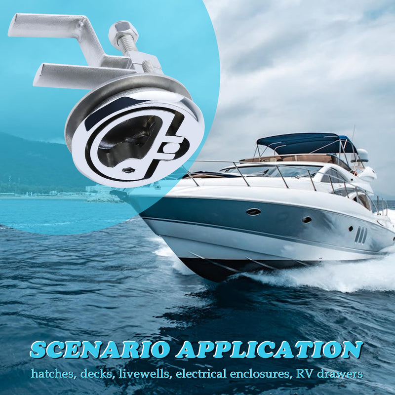 Boat Cam Latch Stainless Steel 316 Marine Hatch Cam Latch Style, Flush Pull Mount Includes Installation Screws Marine Hatch Deck Hardware Ideal for Ships, Yachts, RVs 1 Pcs/2Pcs/Lock/Non-Lock 1Pcs,Lock