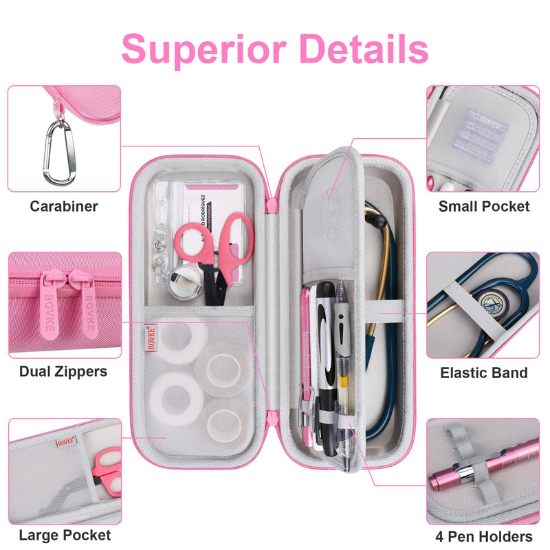 BOVKE Stethoscope Case Kit, 15 Pcs Tool Set Perfect Nurse Gift Include Stethoscope Case, Medical Scissor, Bandage Wraps, 2 Penlights with Batteries, Bandage Holder for Nurses, Pink