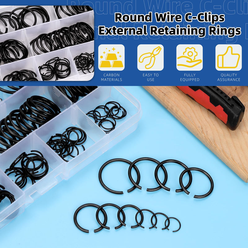 Glarks 150pcs GB895.2 65Mn Metric 10 Sizes 10MM to 26MM Round Wire C-Clips Internal Snap Rings Assortment Kit Round Wire Snap Rings Retaining Rings Classic Circlip for Shafts