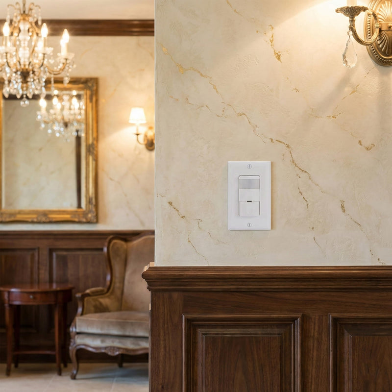 Intermatic IOS-DOV-WH Commercial Grade in-Wall PIR Occupancy/Vacancy Sensor - 180º Coverage, Adjustable Ambient Light Sensor - White, Energy-Efficient Automation, Selectable Vacancy or Occupancy Mode