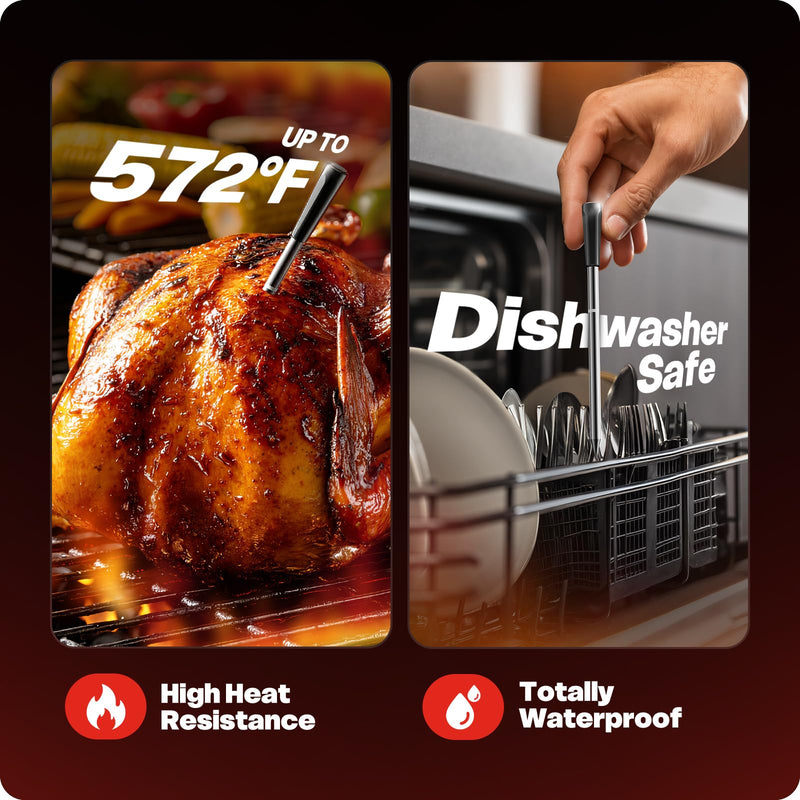2026 Upgraded Smart Wireless Meat Thermometer 6 Sensors Accuracy Digital Food Thermometer 0.5S Instant Read, IP67 Waterproof for BBQ, Grill, Smoker, Oven, Air Fryer Black
