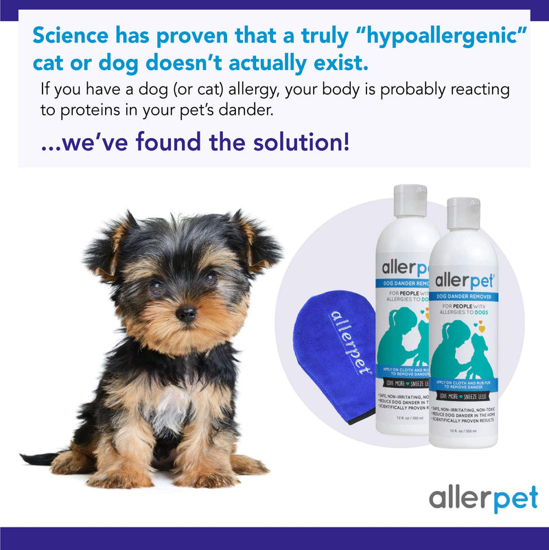 [Australia] - Allerpet Dog Dander Remover, 12oz Bottle + Bonus Pet Mitt Applicator to Easily Apply Solution to Your Pet - Scientifically Proven for Effective Dog Allergy Relief - Proudly USA Made 2 Pack w/ Applicator Mitt 