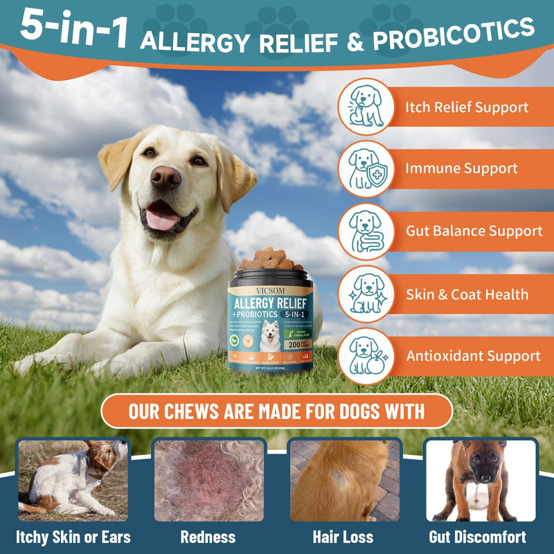 VICSOM Dog Allergy Chews & Cat Multivitamin Taurine Chews Bundle, Itch & Gut Support for Dogs + 16-in-1 Daily Wellness Vitamins for Cats, Skin, Coat, Immune & Digestive Support for Multi-Pet Families