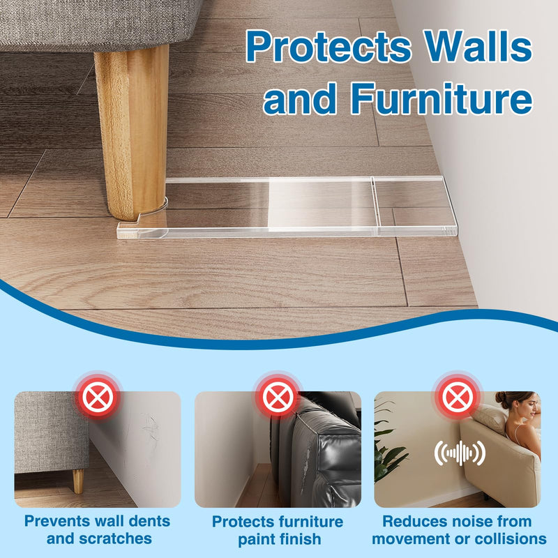 Clear Couch Wall Stopper, Couch Wall Spacer, Couch and Bed Stopper, Furniture Wall Spacer, Adjustable from 9" to 7", Protects Walls, Prevents Furniture from Sliding, Keeps Space for Outlets, (4 Pack)