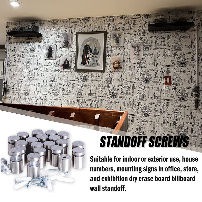 Standoff Screws for Wall Mount, 20 Pcs 3/4 x 1 in Stainless Steel Mounting Hardware, for Hanging Acrylic Picture Frame and Sign Standoffs Acrylic Screws