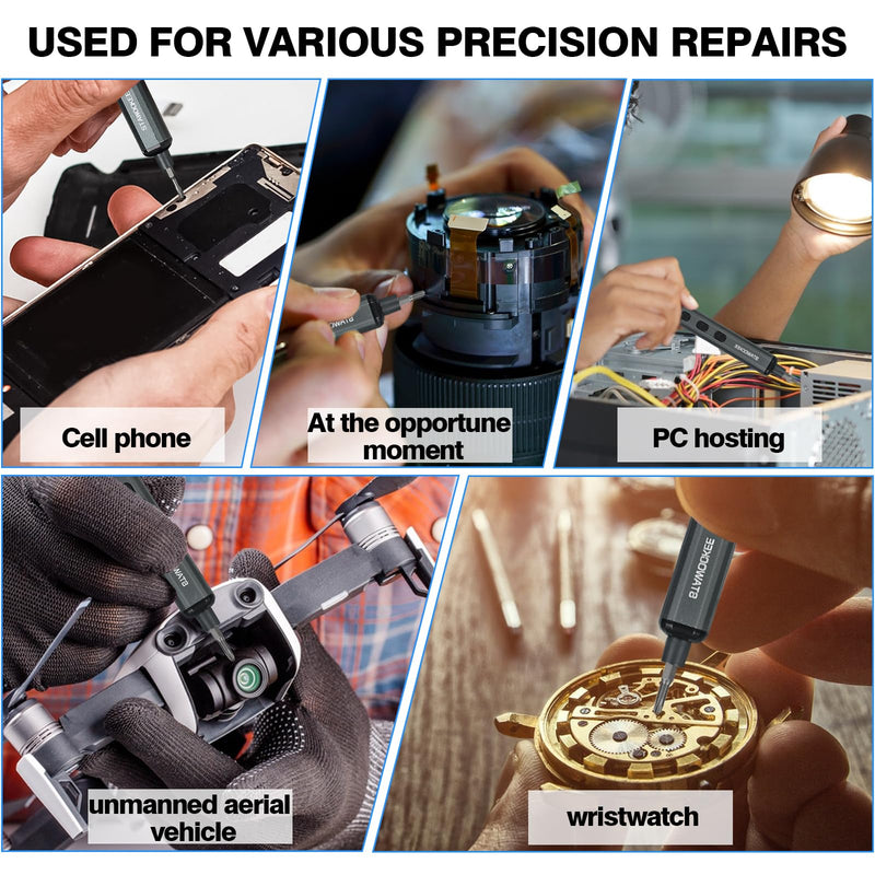 Mini Electric Screwdriver - Precision Electric Screwdriver Cordless, 68-in-1 Magnetic Drill Bit Set, 5 Torque Settings, Rechargeable Repair Tool Kit for PCs, Cameras, Wacthes and Electronics