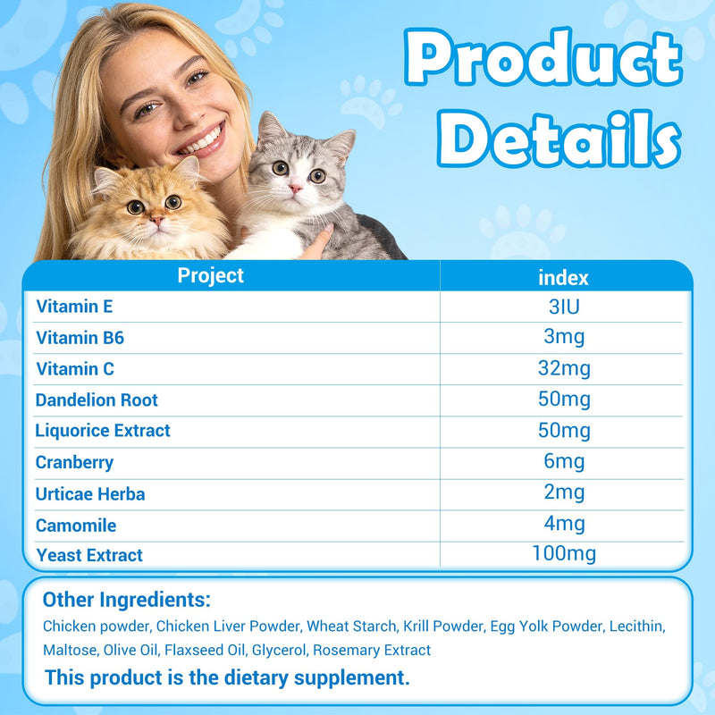 Cat Urinary Tract Health Supplement,Cats UTI Chews, Bladder and Kidney Support for Cats, Contains Cranberry, Yeast Extract and Vitamins, 100 Count