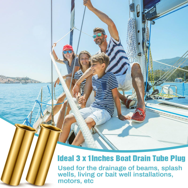 Yaocom 5 Pcs Brass Drain Tube 3 x 1 Inches Boat Drain Tube Plug Brass Boat Drain Plug Livewell Overflow Drain Tube for Boat Water Marine Transom Splashwell Livewell Transom Splashwell Installation