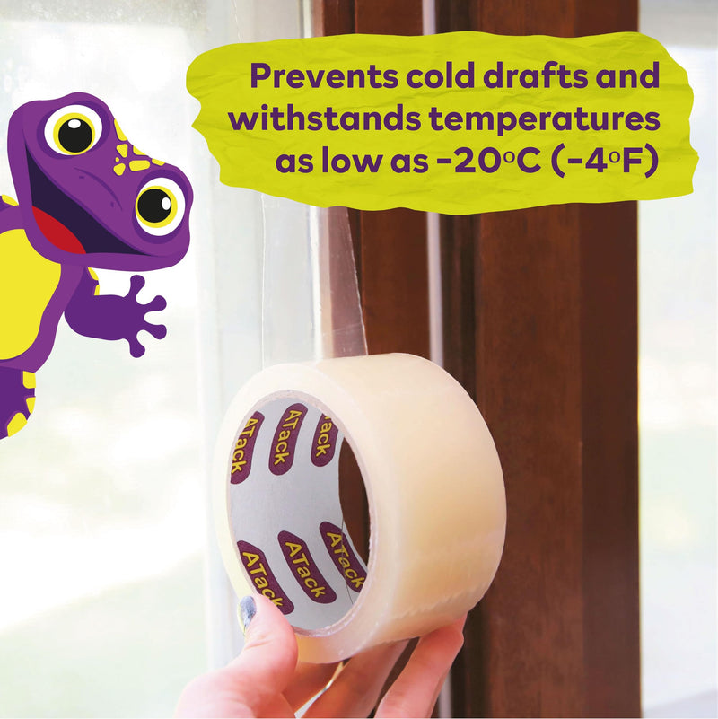 ATack Transparent Window Weather Sealing Tape, 2-Inch x 30 Yards, Clear Window Draft Isolation Sealing Film Tape- No Residue, Surface-Safe, Wood-Safe, Removes Cleanly 2" x 30 Yards (Single Pack)