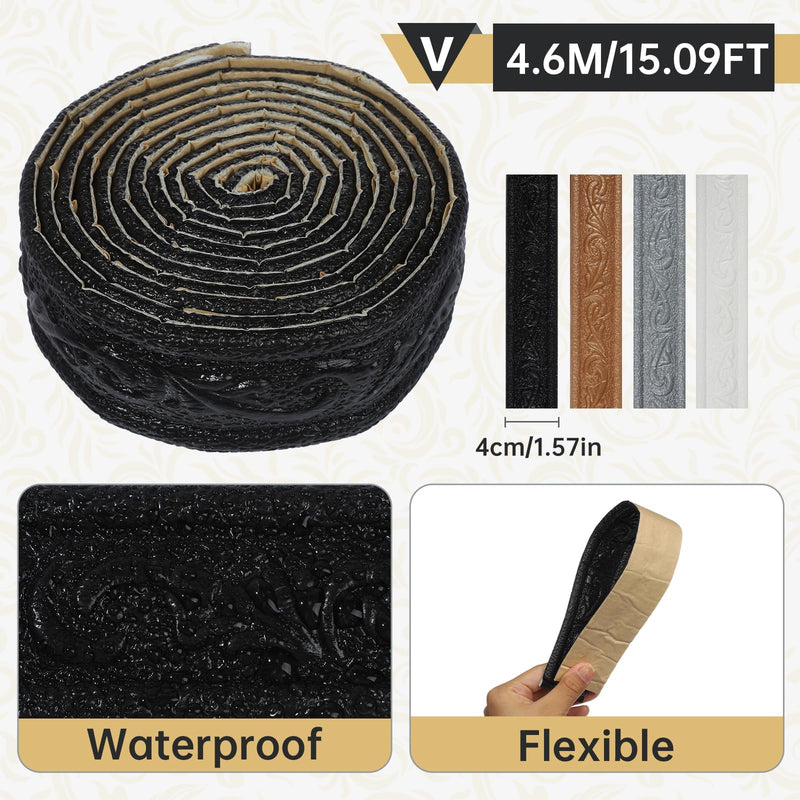 181" x 1.57" Peel Stick Foam Molding Trim, Flexible Crown Molding Wallpaper Border Self Adhesive 3D Wall Edging Lines Foam Baseboard Wall Trim for Home, Office, Hotel DIY Decoration (Black) Black