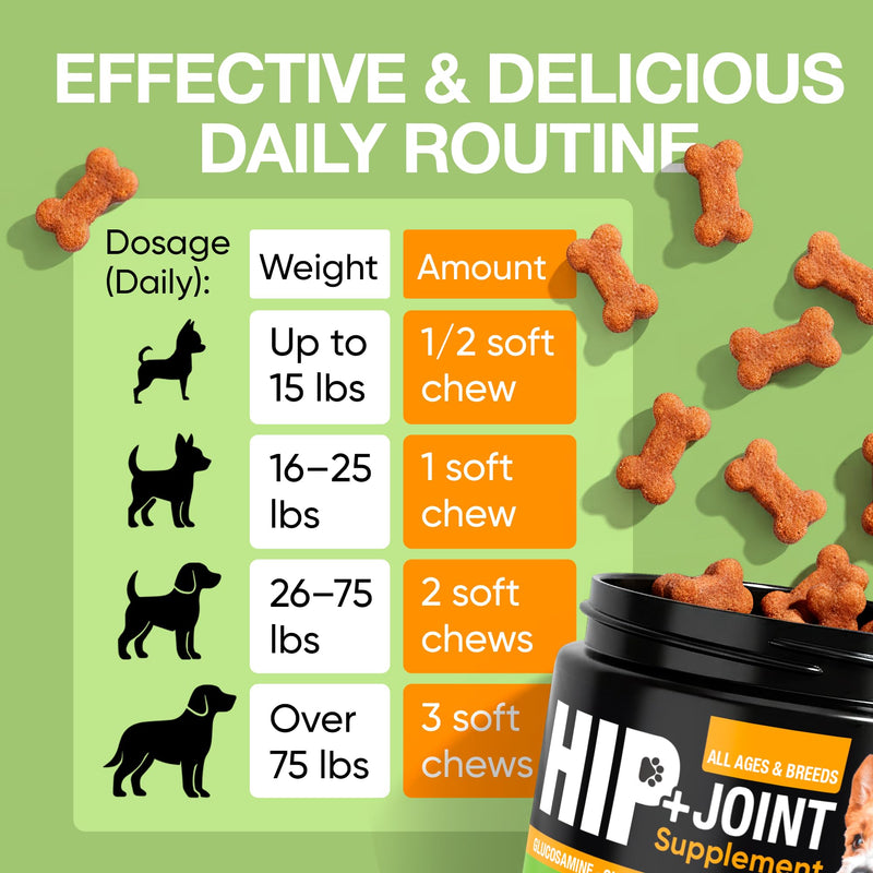 Glucosamine for Dogs – Hip and Joint Supplement Chews for Small, Medium & Large Dogs – Joint Pain & Mobility Support – Soft Chews for Pain and Inflammation Relief, 30 Chews