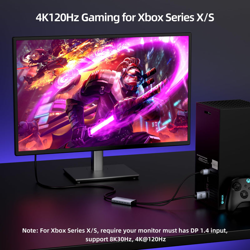 fairikabe 4K@144Hz HDMI 2.1 to DisplayPort 1.4 Cable Adapter 6FT, 4K@120Hz/8K Unidirectional Active HDMI Source to Display Port Monitor Cable 8K, Converter for Computer PC PS5 Xbox, Male to Male