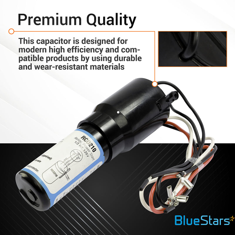 BlueStars Ultra Durable RCO210 3 in 1 Hard Start Capacitor Replacement - RSC Series Solid State Relay Overload & Start Capacitor Combination - 1/3-1/2 H.P. 115VAC