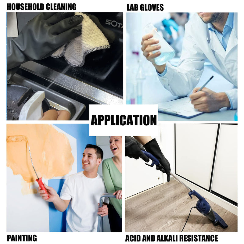 Chemical Resistant Latex Gloves,Cleaning Protective Safety Work Heavy Duty Rubber Gloves, S-M-L-XL Size, Black 1 Pair L/12.6''