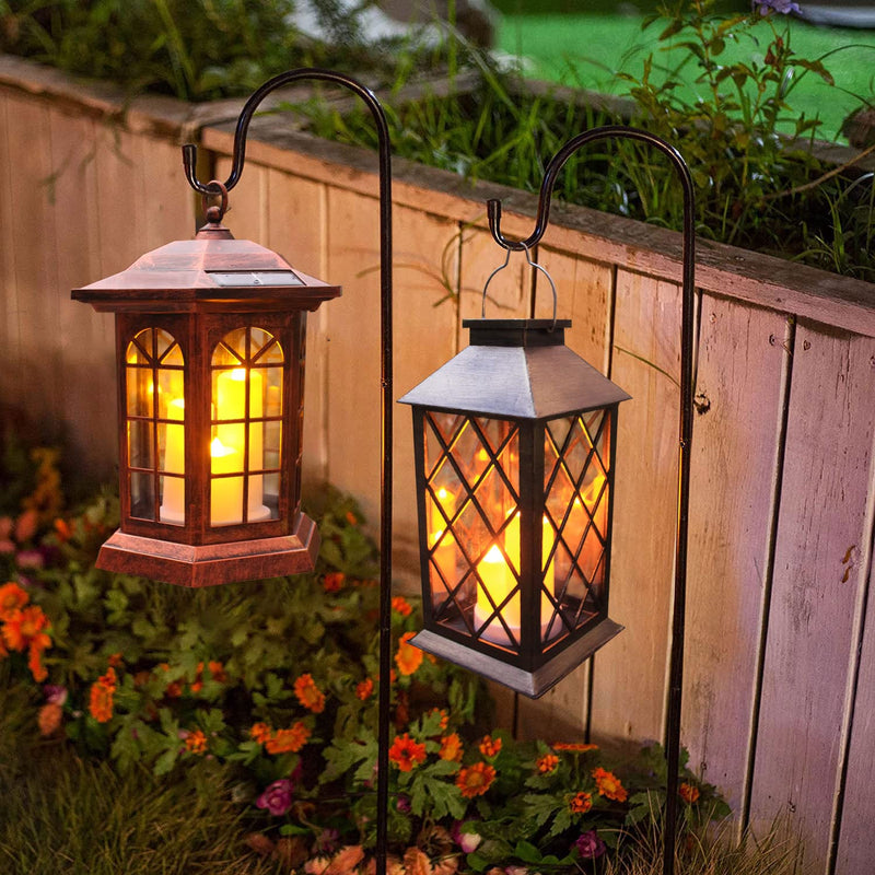 Solar Outdoor Lantern, Garden Hanging Waterproof Lanterns PVC Upgrade 3 LED Flickering Flameless Candle Decorative for Garden Women Mom Grandma Halloween Gifts (Grid Candle) grid candle
