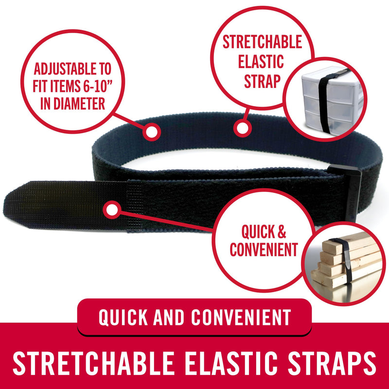 VELCRO Brand 30 Inch Elastic Straps 4 Pack | Stretchable and Adjustable For Snug Fit | Fasten Outdoor Umbrellas, Wood, Tarps, Blankets, Poles, More | Cinch with Buckle, Black 30x1" 4PK Large 30"