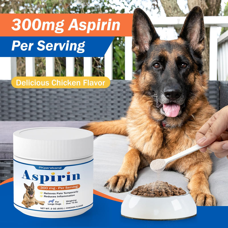 Dog Aspirin for Large Dogs, Anti-Inflammatory and Pain Relief Supplement, Joint Discomfort Relief, Pain Reliever for Dogs, Chicken Flavored Powder, 300mg per Serving, 2 OZ/Scoop Included