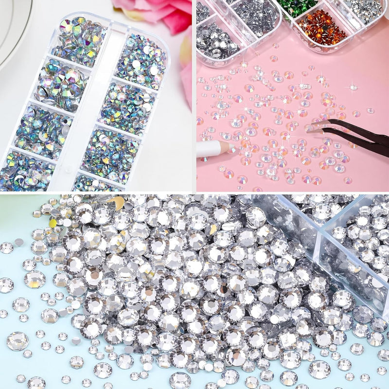 Hotfix Rhinestones Applicator Kit with 4500 Crystals (White, AB, Multi-Color) Includes 19 Pattern Templates, Tweezers, Brush & Storage Bag for Clothes, Fabric, Jeans (Pink)