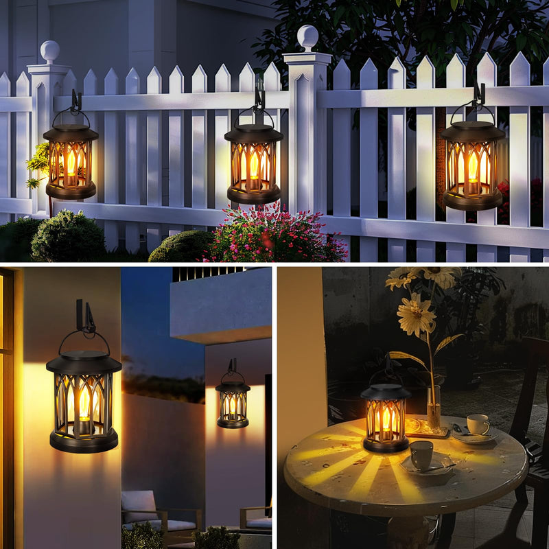 Hanging Solar Lanterns Outdoor Waterproof - 2 Pack Solar Lantern Decorative, Hanging Solar Lights for Outside, Outdoor Solar Powered Lantern with Handle & Clip for Patio Yard Decor