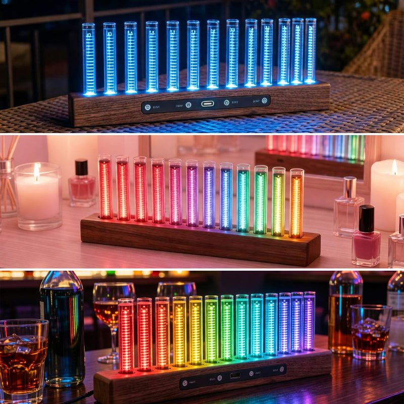 12-LED Music Spectrum Display with 240 RGB Beads - High Sensitivity Spectrum Analyzer, Adjustable Color & Brightness for Home Audio
