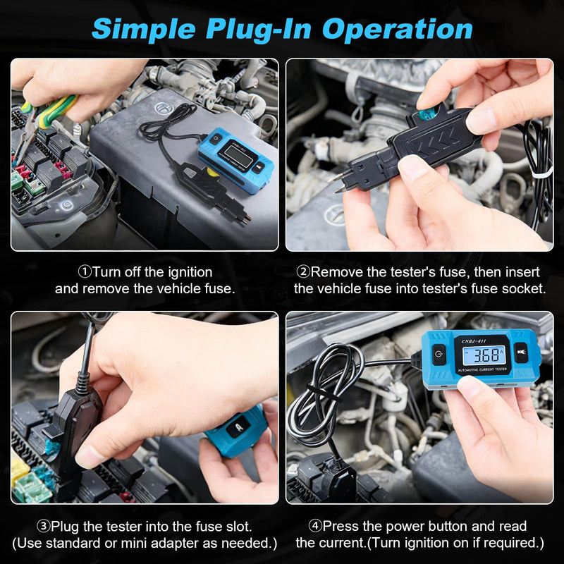 1797 Automotive Circuit Relay Tester & Digital Test Light Kit, Car Electrical 20A 48V High-Precision Blade Fuse Current Checker with LCD, 5–90V Power Probe Voltage Tester (Battery Not Included)