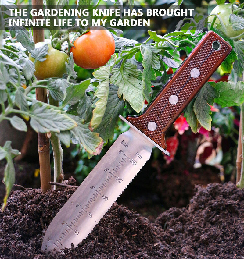 Gardening Hori Hori Garden Knife - Gardening Knife,Soil Knife, Serrated Side Weeding Knife,Digging Knife,Garden Knives With Sheath,Full Tang Hori Hori Knife silver 01