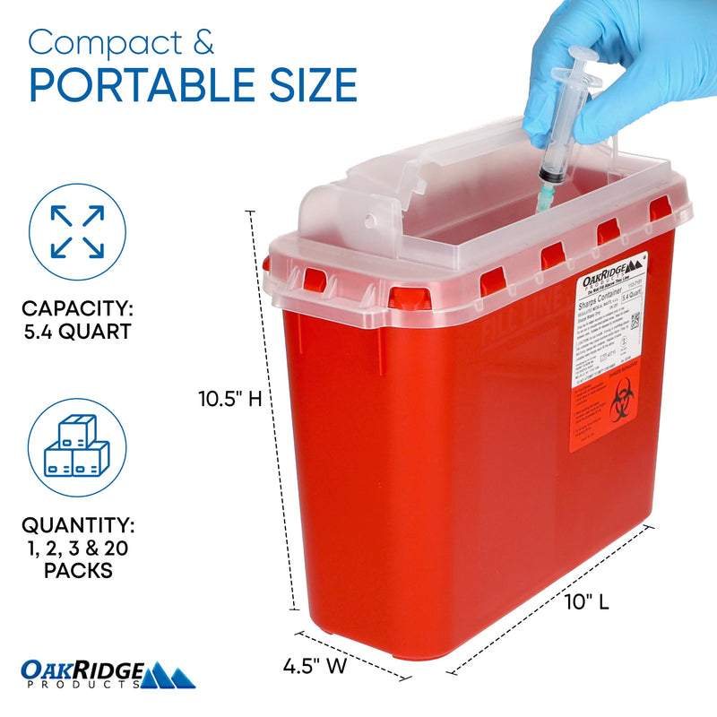 Oakridge Products Transparent Sharps Container for Home Use and Professional 5.4 Quart (1-Pack), Touchless Biohazard Needle and Syringe Disposal, Rotating Lid, CDC Certified medium 1