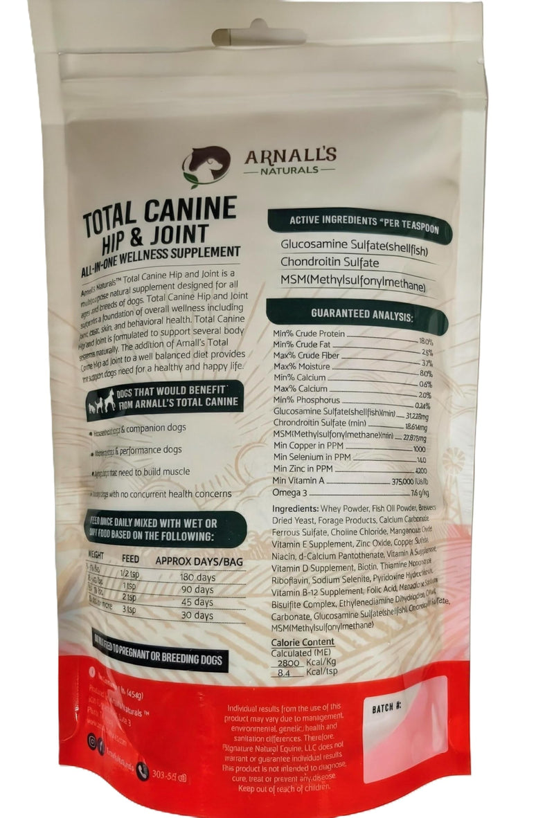 Total Canine: Hip & Joint Supplement Powder for Dogs (454 Gram 45-90+ Days) with Glucosamine, Chondroitin, MSM, and Omega-3's 454 Gram(45-90+ Days)