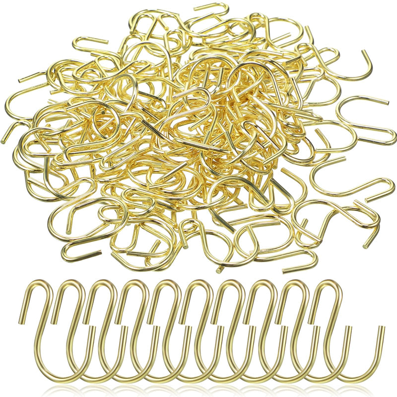 Sratte 120 Pieces Small S Hooks for Hanging Heavy Duty Mini S Shaped Metal Hook Hanger Ornament Storage Hooks for Plants DIY Craft Hanging Pot Jewelry Key Chain Tags Kitchenware(Gold, 1 Inch) Gold