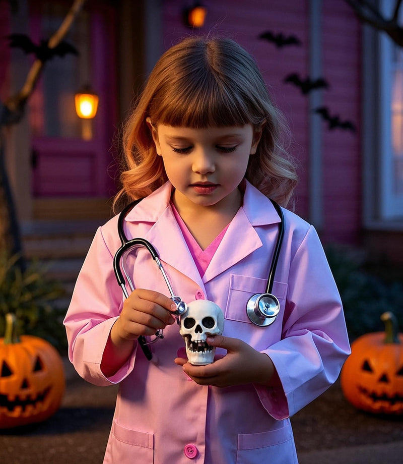 Doctor Costume For Kids With Real Stethoscope Kids Scrubs Halloween Costumes For Girls Boys Doctor Dress Up 9 Pcs Pink 5-6 years