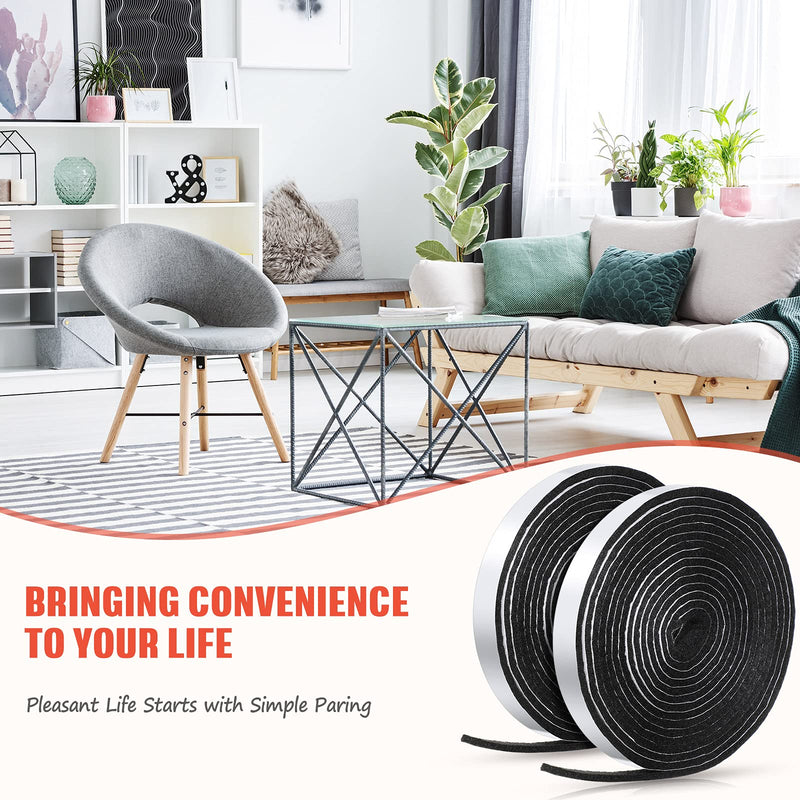 4 Rolls 120 Inch Felt Strip with Adhesive Backing Felt Tapes Furniture Felt Strip Rolls Self Stick Heavy Duty Polyester for Protecting Furniture and DIY Adhesive (Black, 0.5 Inch) Black