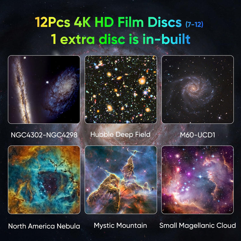 Galaxy Projector for Bedroom, HD Image Star Projector Galaxy Light Adjustable Knob, 13 Film Discs Planetarium Projector for Kids, 360° Rotating 1/2h Timer Simple 3-Button Control Black&White