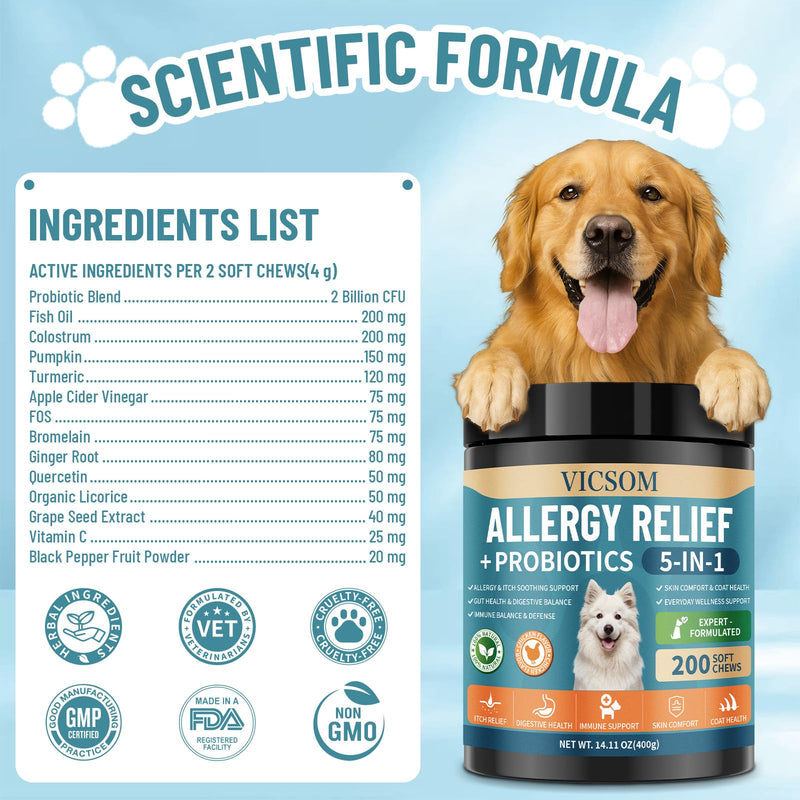 VICSOM Dog Allergy Chews & Cat Multivitamin Taurine Chews Bundle, Itch & Gut Support for Dogs + 16-in-1 Daily Wellness Vitamins for Cats, Skin, Coat, Immune & Digestive Support for Multi-Pet Families