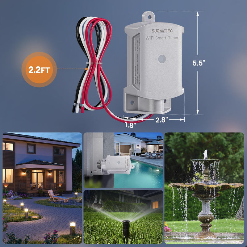 SURAIELEC 35 AMP Wi-Fi Smart Timer Switch for Outdoor Electrical Boxes, 120-240V Power Control, Power Distribution Waterproof Junction Box, RV Outlet, Pool Light, Security System, Holiday Decorations