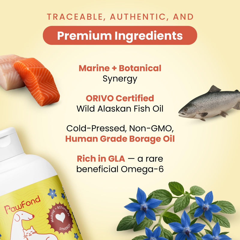 Fish Oil for Dogs & Cats - Wild Alaskan Salmon & Pollock Oil, Omega 3 EPA DHA, Borage Oil GLA 22%, Anti-Itch & Allergy Relief, Skin & Coat Supplement, Joint & Immune Support, 100% Natural, 8oz Pump 8 FL OZ