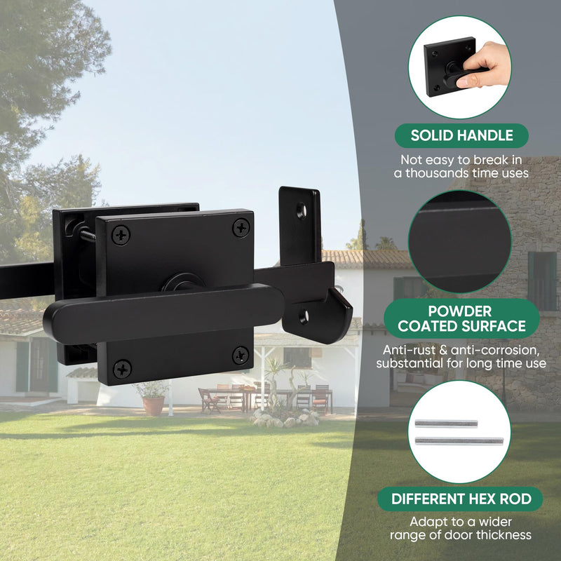 JUBEST Double Side Gate Latch, Heavy Duty Swinging Door Latch Gate Hardware for Left Inswing Outdoor Fence, Wooden Gates, Pool Gate, Backyard, Garden GL01