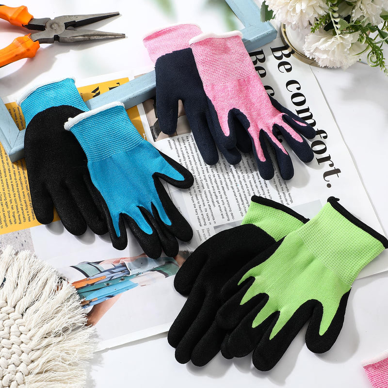 Jeyiour 30 Pairs Kids Gardening Gloves Yard Work Gloves Non Slip Children Soft Safety Rubber Coated Gloves for Kids Children 6-12 Years